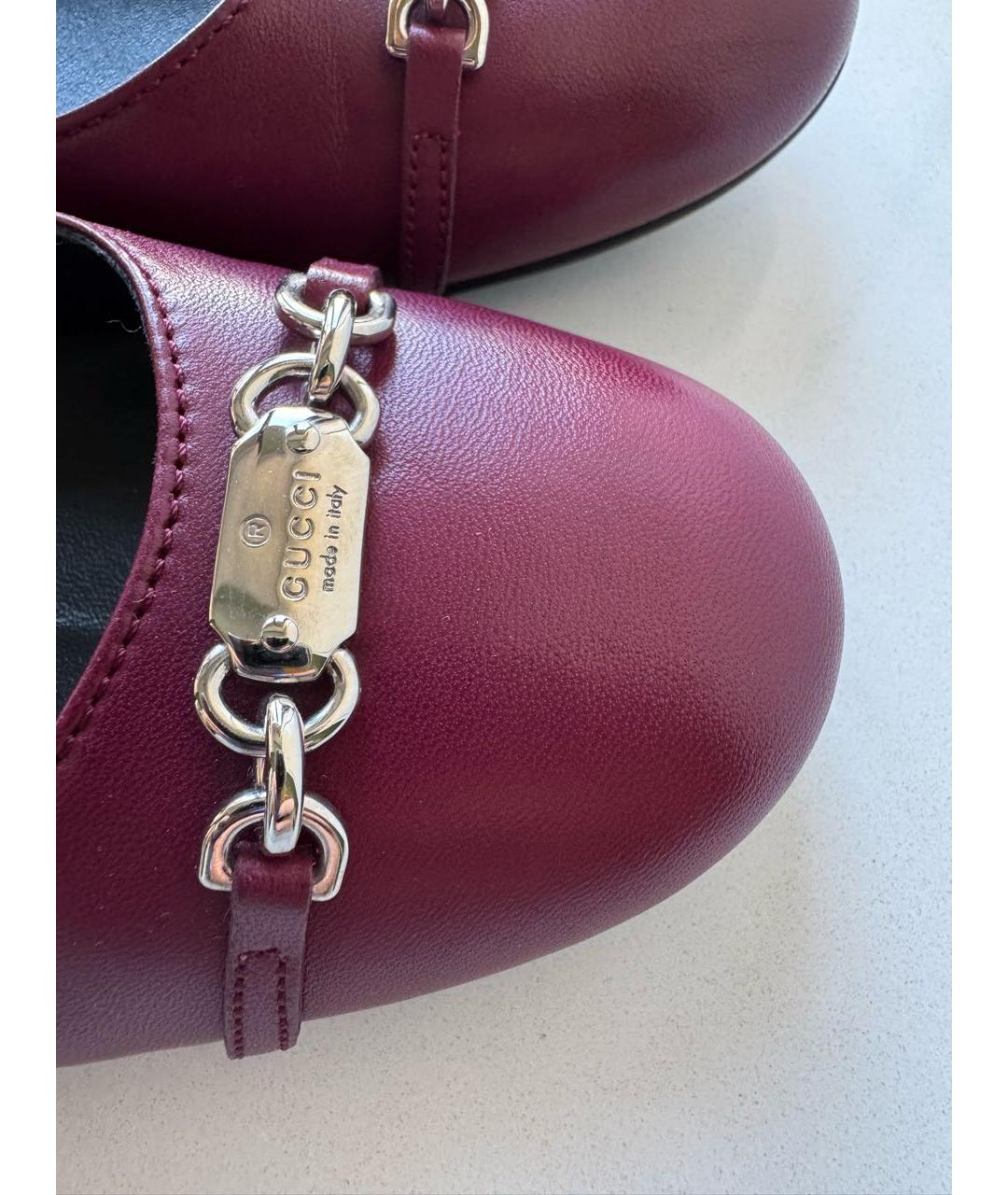 GUCCI Бордовые кожаные балетки, фото 7