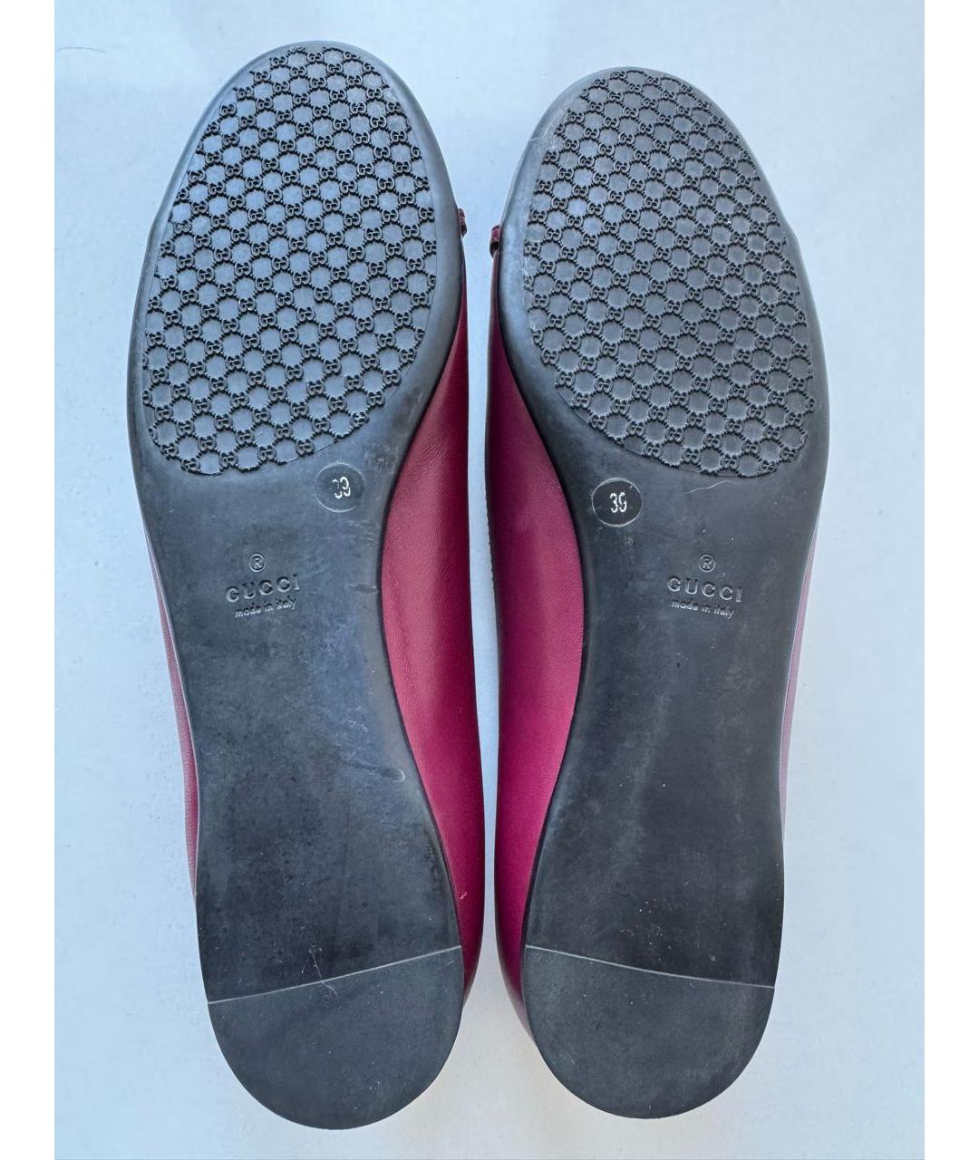GUCCI Бордовые кожаные балетки, фото 5