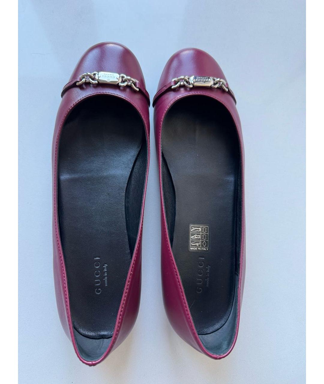 GUCCI Бордовые кожаные балетки, фото 3