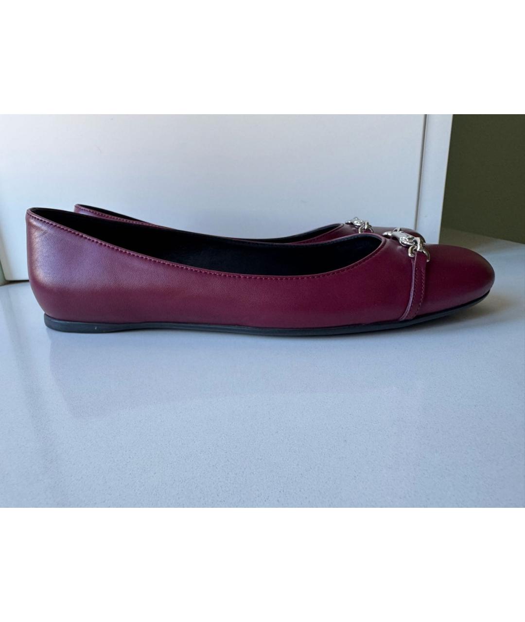 GUCCI Бордовые кожаные балетки, фото 9