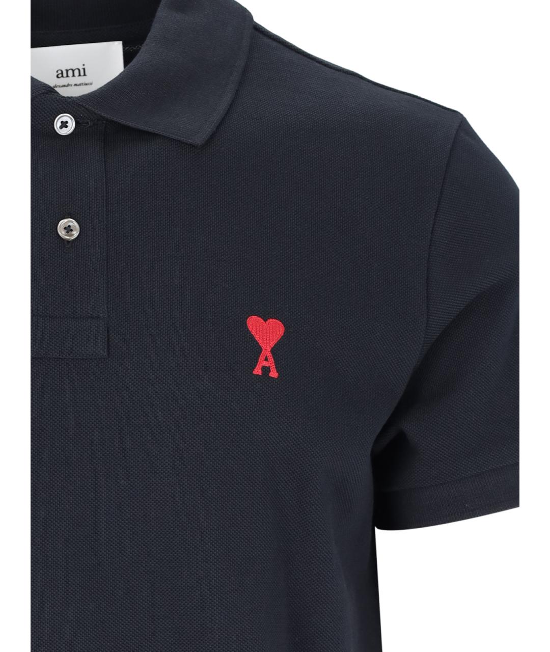Ami Paris Черное хлопковое поло с коротким рукавом, фото 3