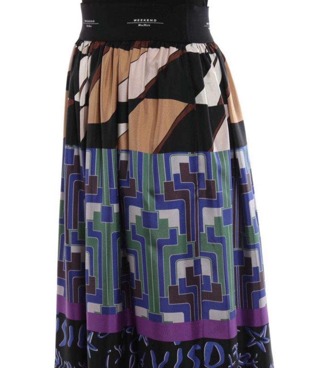 WEEKEND MAX MARA Мульти шелковая юбка миди, фото 3