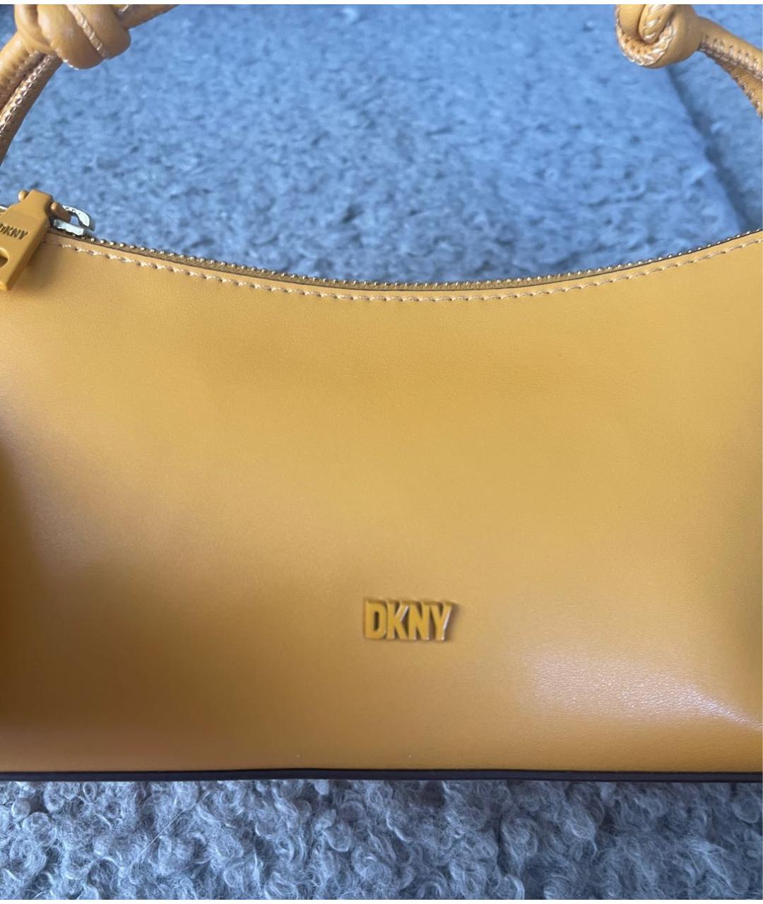 DKNY Горчичная кожаная сумка с короткими ручками, фото 4