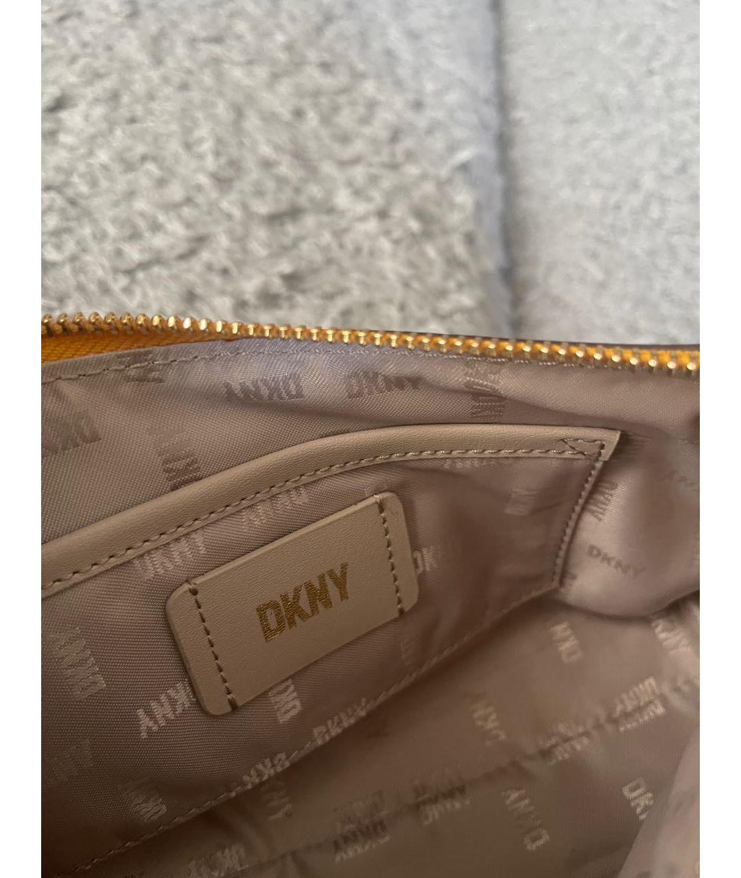 DKNY Горчичная кожаная сумка с короткими ручками, фото 7