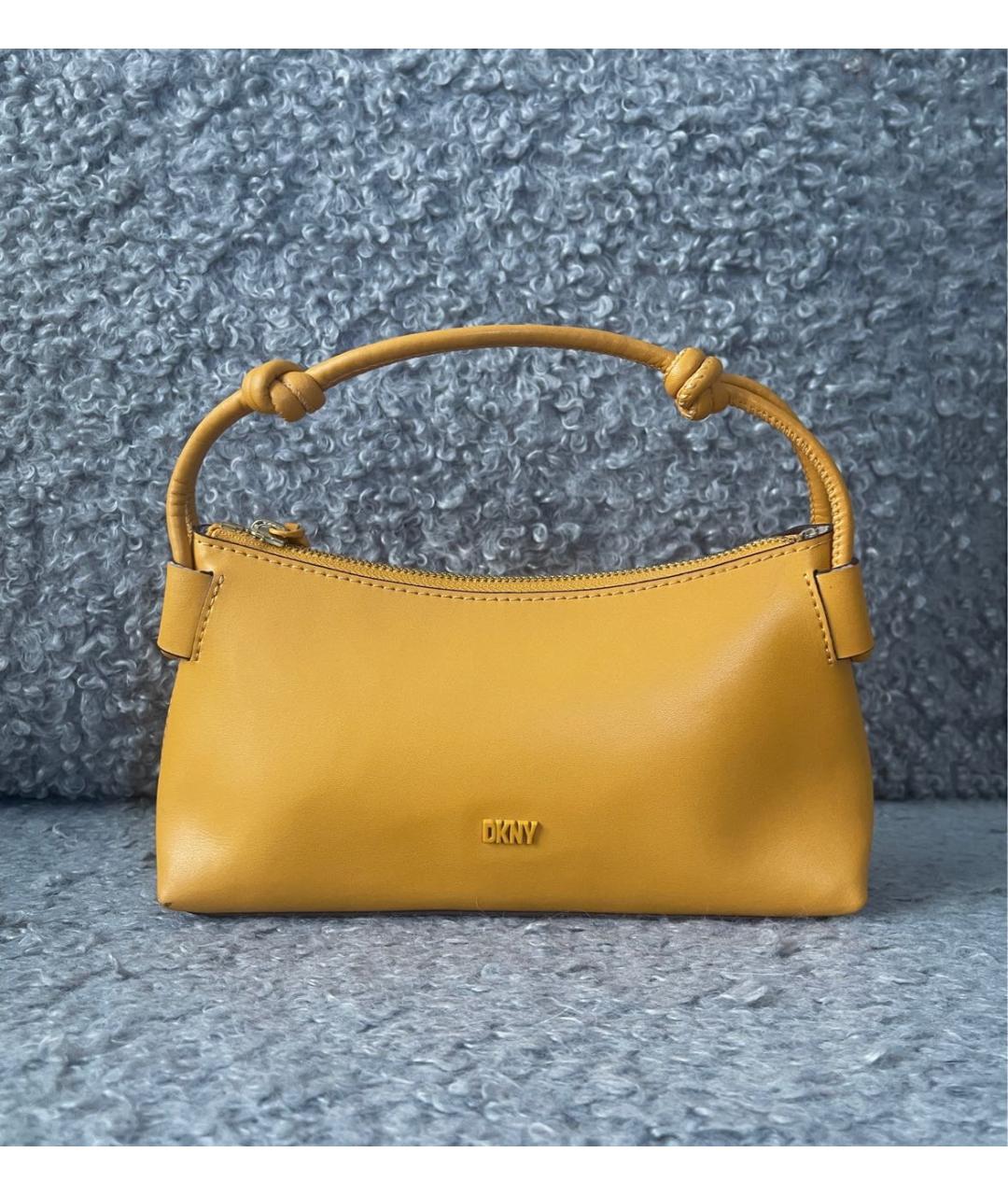 DKNY Горчичная кожаная сумка с короткими ручками, фото 8