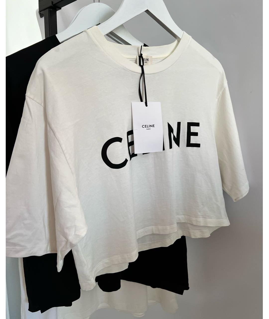 CELINE Белая хлопковая футболка, фото 3