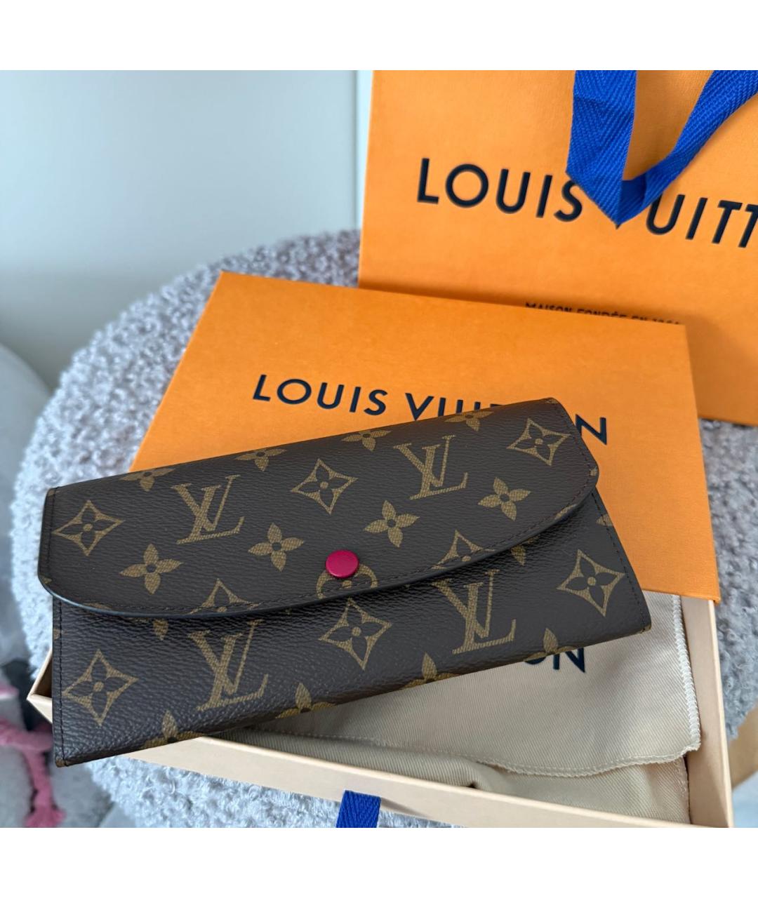 LOUIS VUITTON Коричневый кожаный кошелек, фото 7