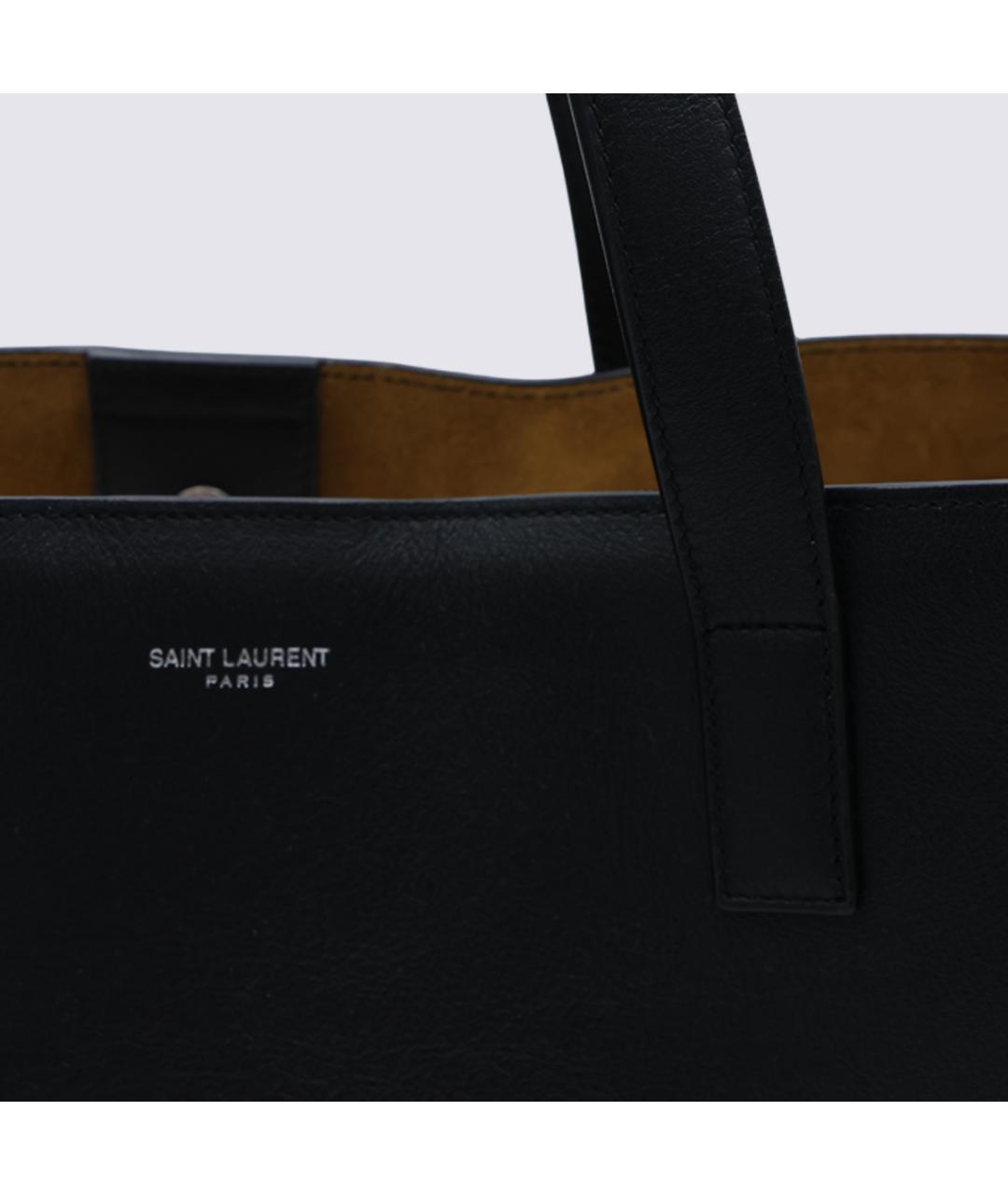 SAINT LAURENT Черная кожаная сумка тоут, фото 4