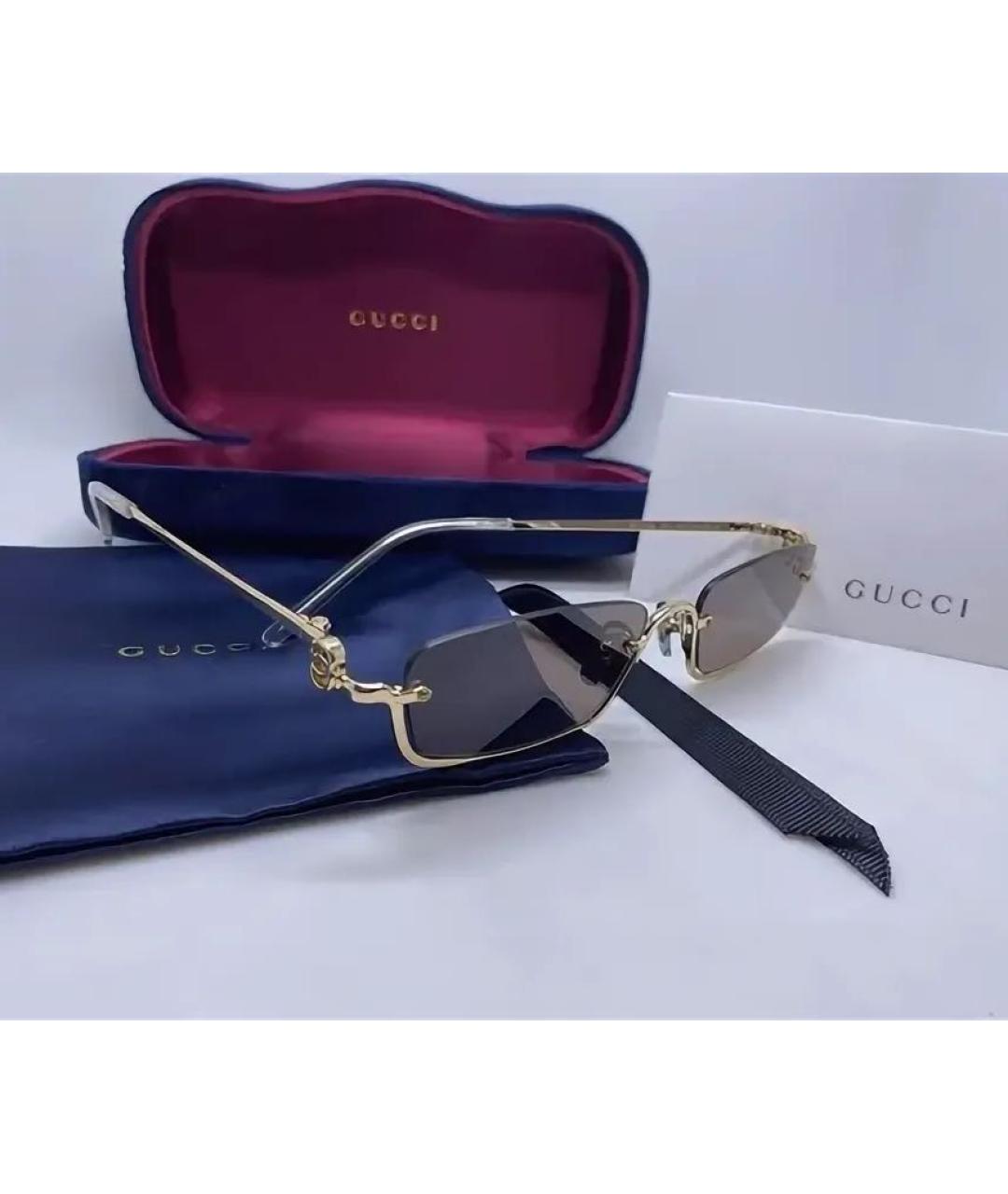 GUCCI Золотые металлические солнцезащитные очки, фото 4