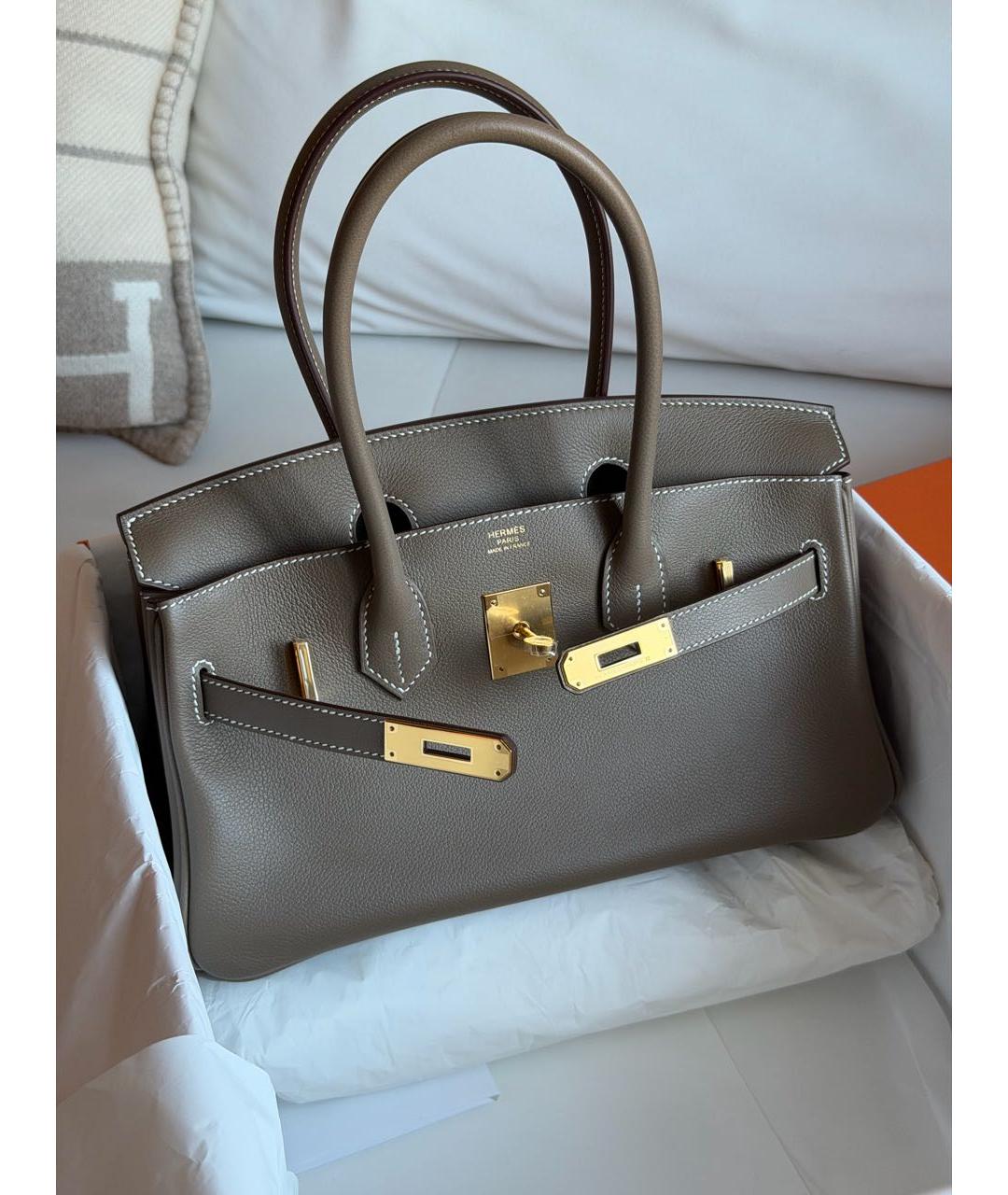 HERMES Коричневая кожаная сумка с короткими ручками, фото 3