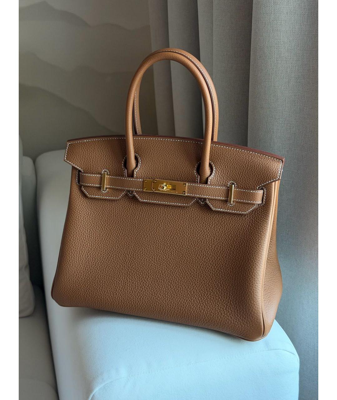 HERMES Коричневая кожаная сумка с короткими ручками, фото 5