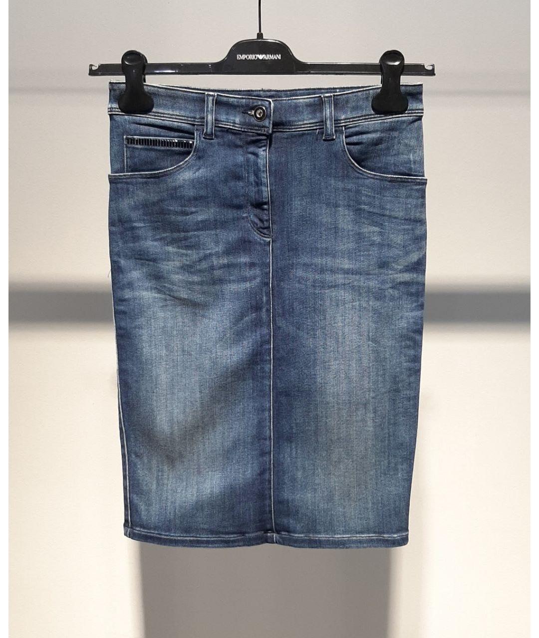 ARMANI JEANS Синяя хлопковая юбка миди, фото 3