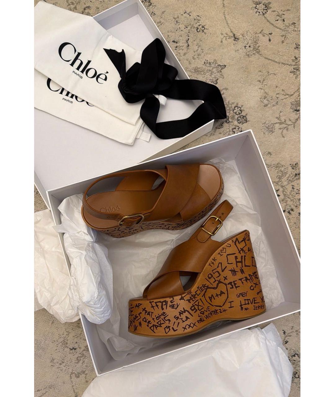 CHLOE Коричневые кожаные босоножки, фото 7