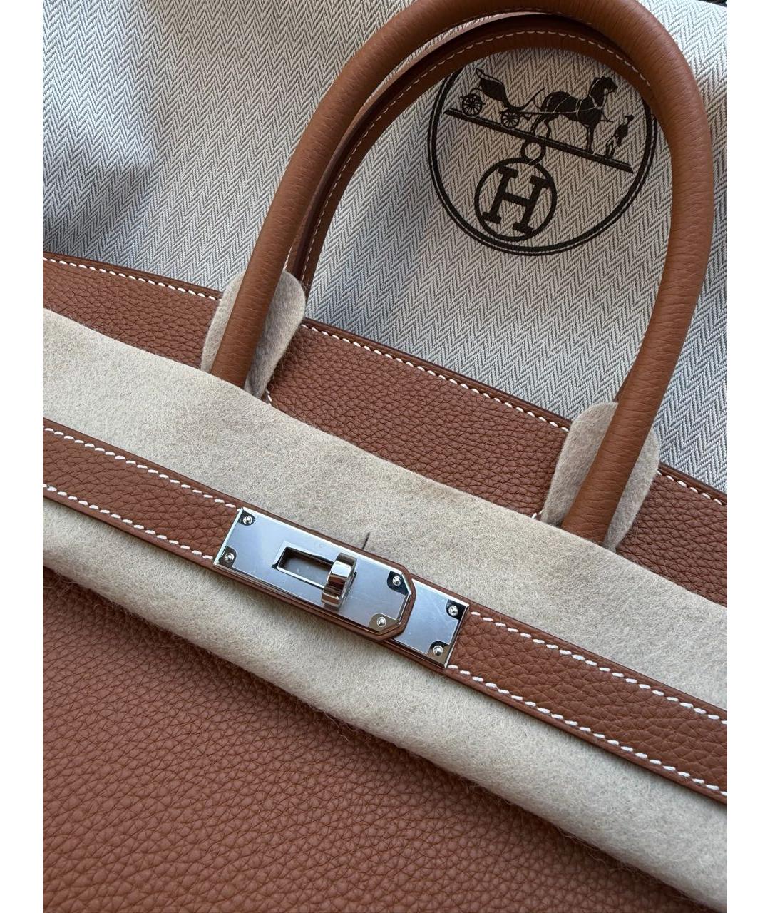 HERMES Коричневая кожаная сумка с короткими ручками, фото 5