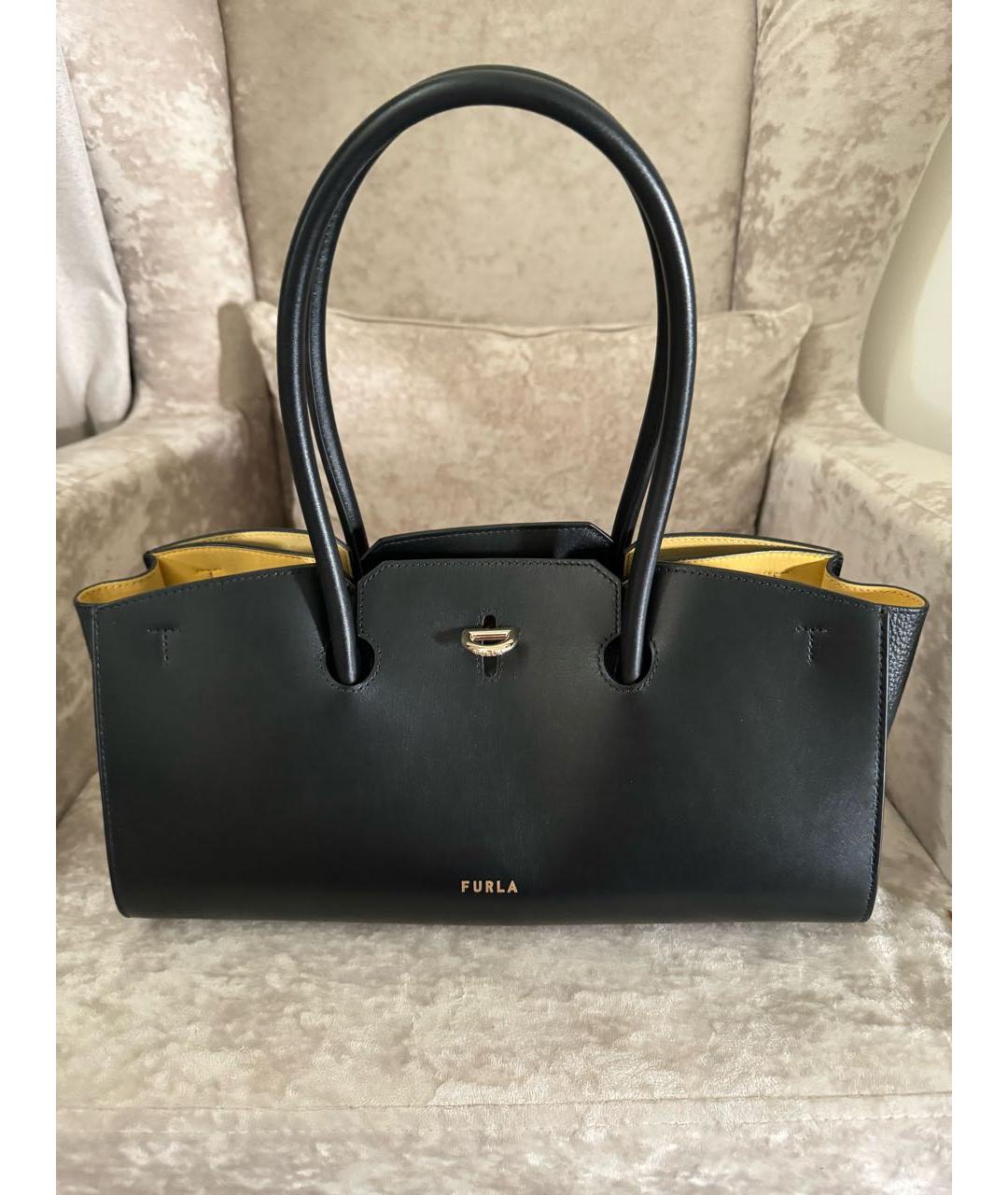 FURLA Черная кожаная сумка с короткими ручками, фото 5