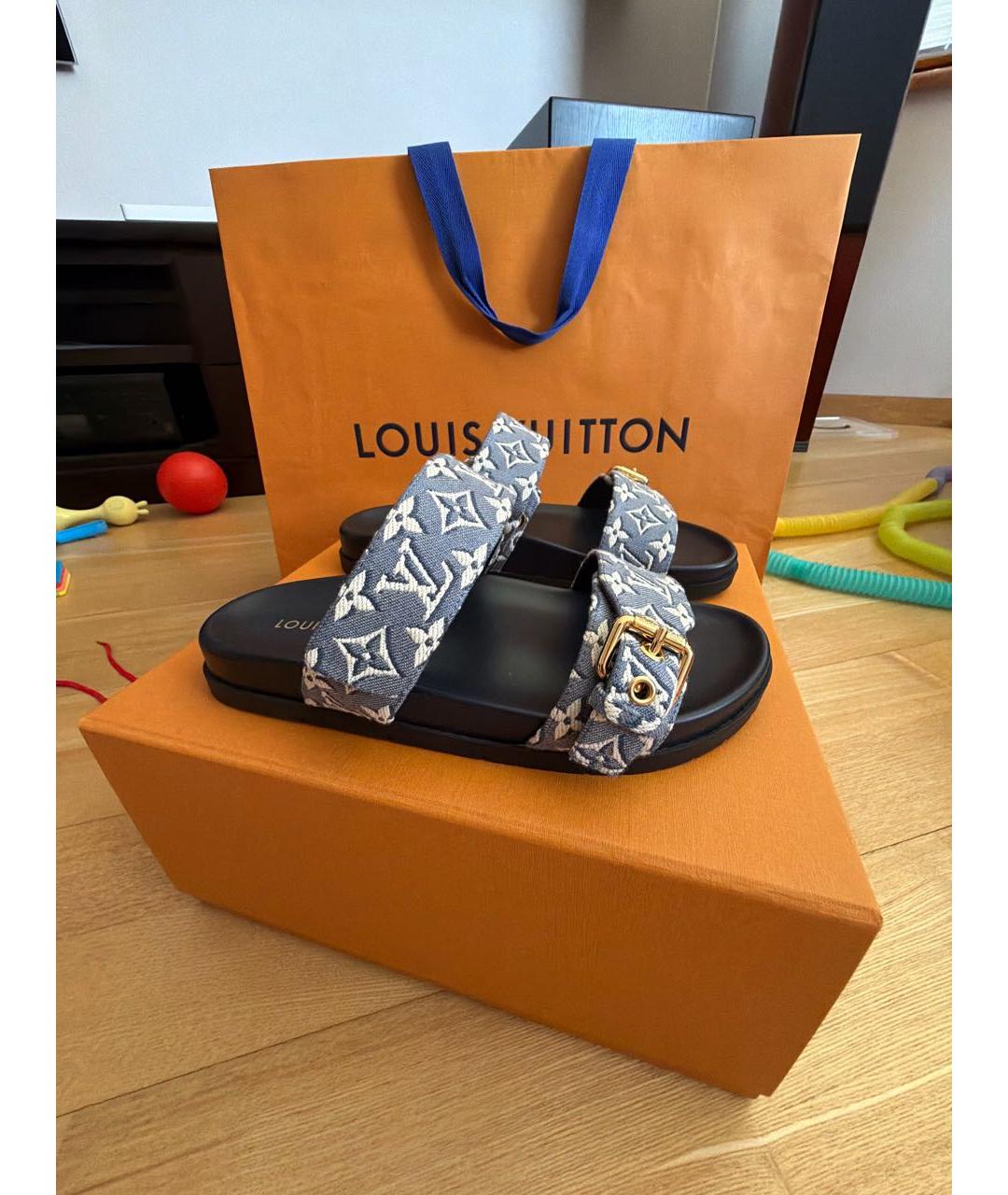 LOUIS VUITTON Синие текстильные сандалии, фото 8
