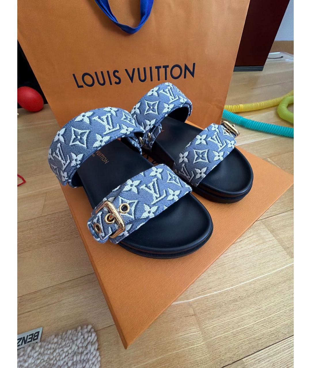 LOUIS VUITTON Синие текстильные сандалии, фото 5