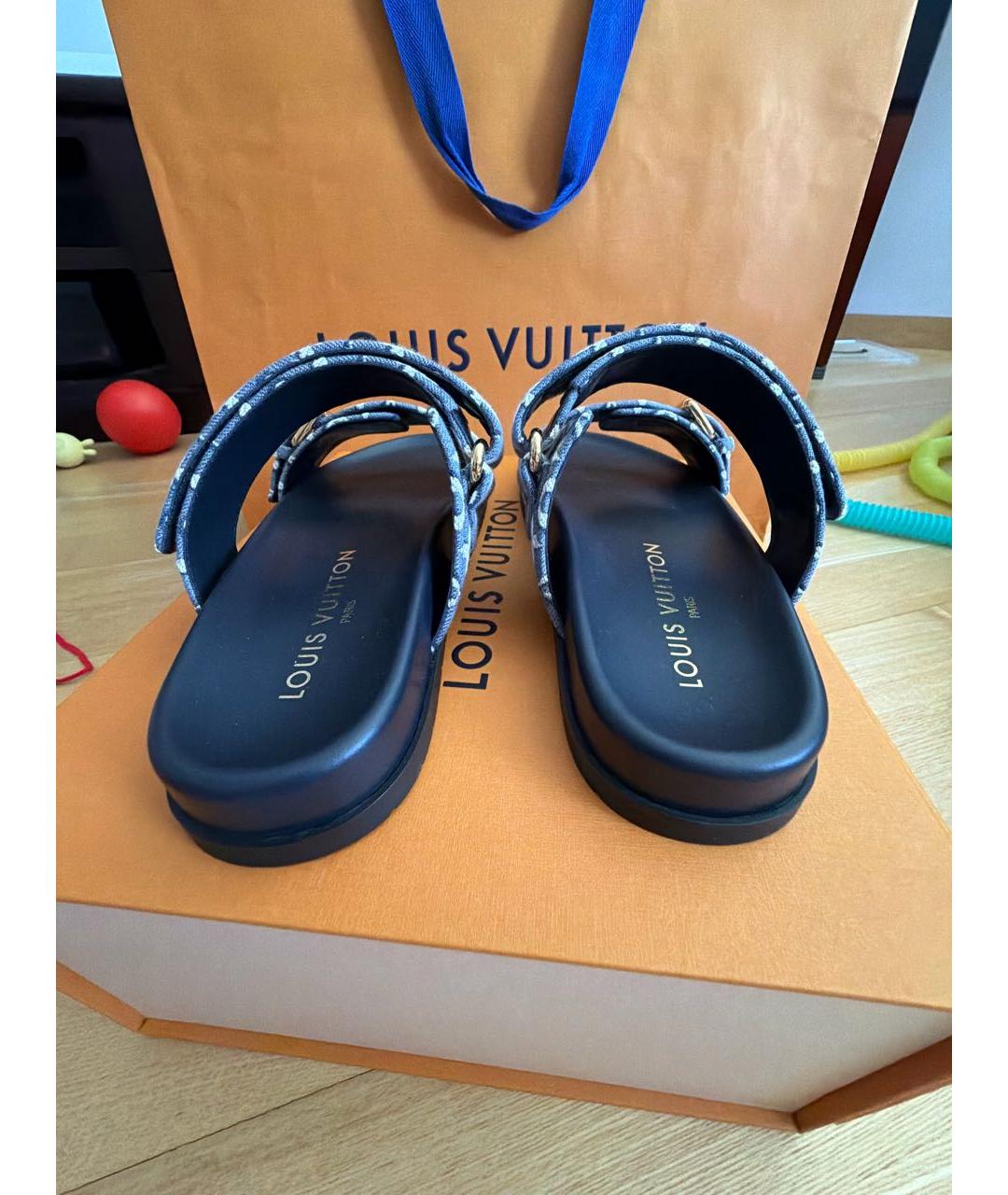 LOUIS VUITTON Синие текстильные сандалии, фото 4