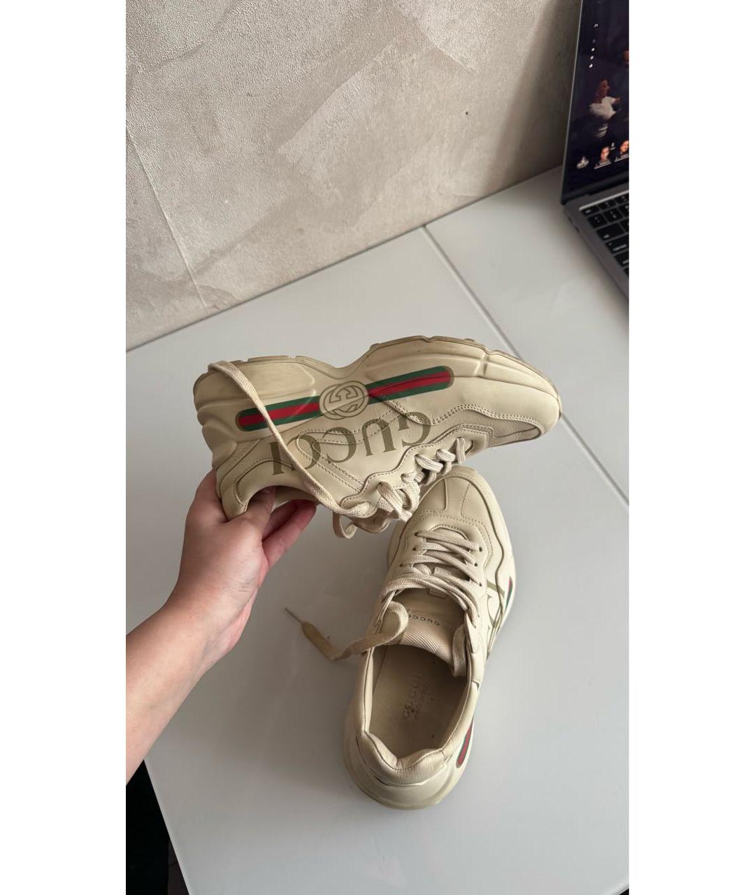 GUCCI Белые кожаные кроссовки, фото 4