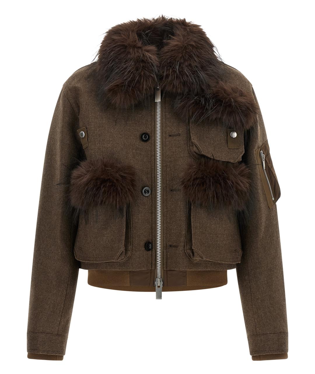 SACAI Коричневая шерстяная куртка, фото 1