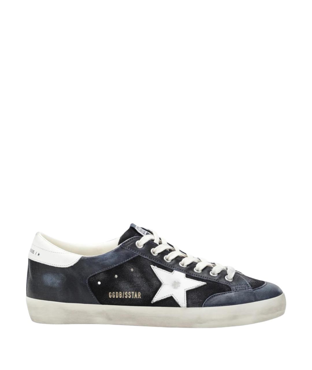 GOLDEN GOOSE Темно-синие кожаные низкие кроссовки / кеды, фото 1