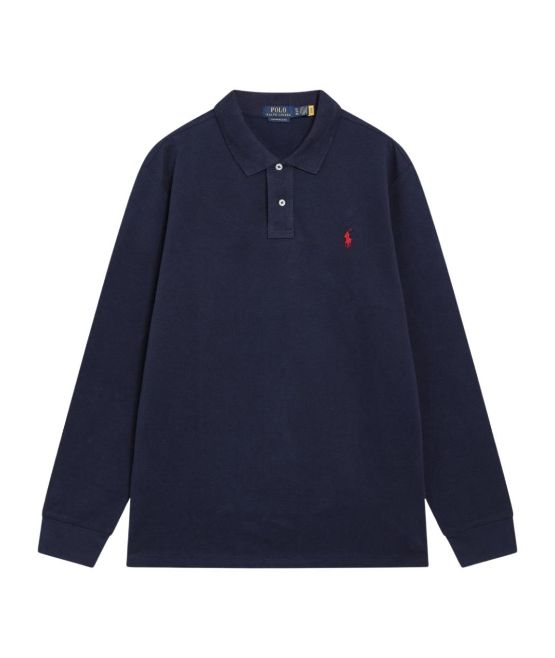 POLO RALPH LAUREN Темно-синее хлопковое поло с длинным рукавом, фото 1