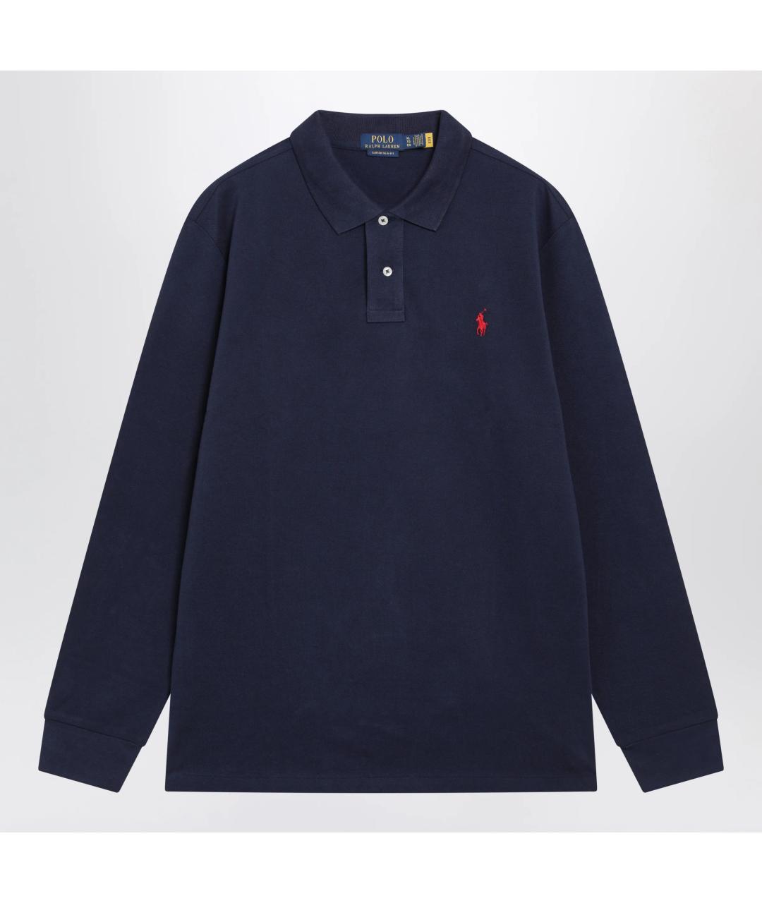POLO RALPH LAUREN Темно-синее хлопковое поло с длинным рукавом, фото 3