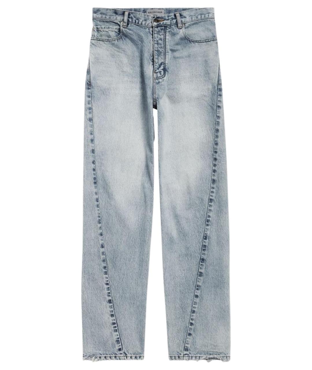 BALENCIAGA Голубые хлопковые прямые джинсы, фото 1