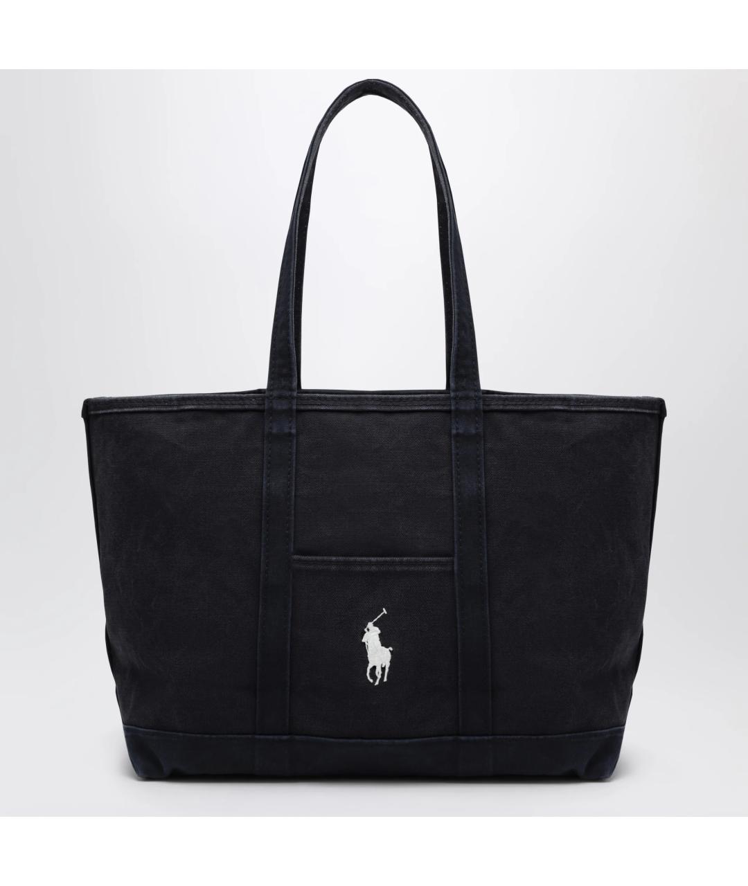 POLO RALPH LAUREN Темно-синяя хлопковая сумка тоут, фото 3