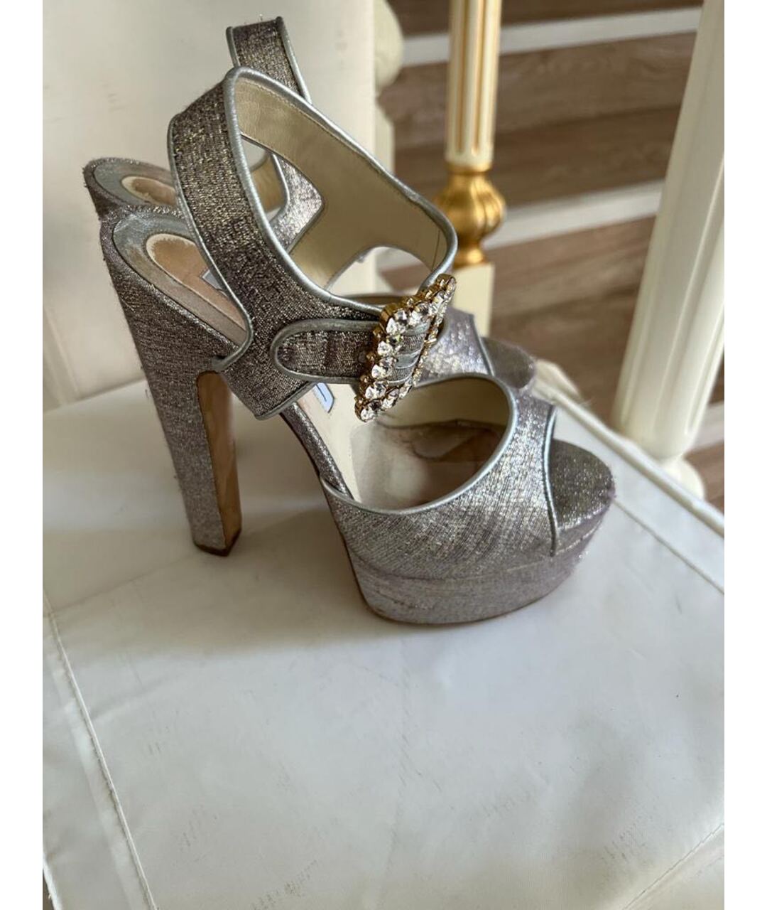 BRIAN ATWOOD Серебряные текстильные босоножки, фото 4
