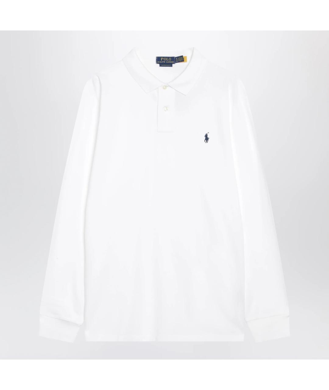 POLO RALPH LAUREN Белое хлопковое поло с длинным рукавом, фото 3