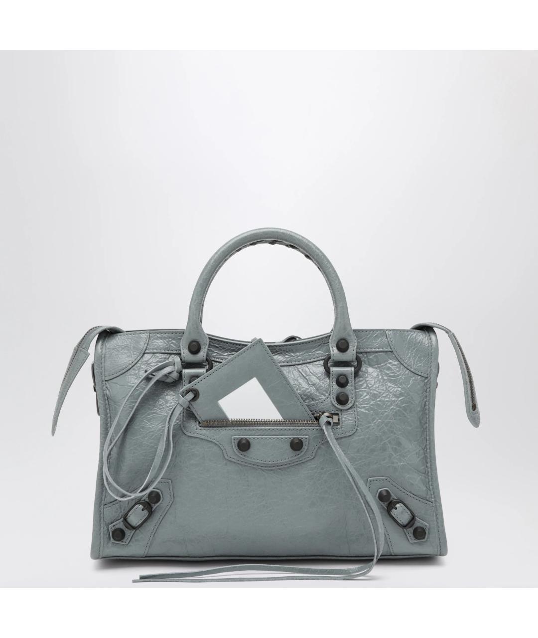 BALENCIAGA Голубая кожаная сумка тоут, фото 3