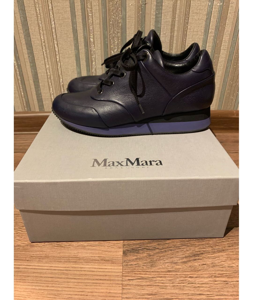 MAX MARA Темно-синие кожаные кроссовки, фото 2