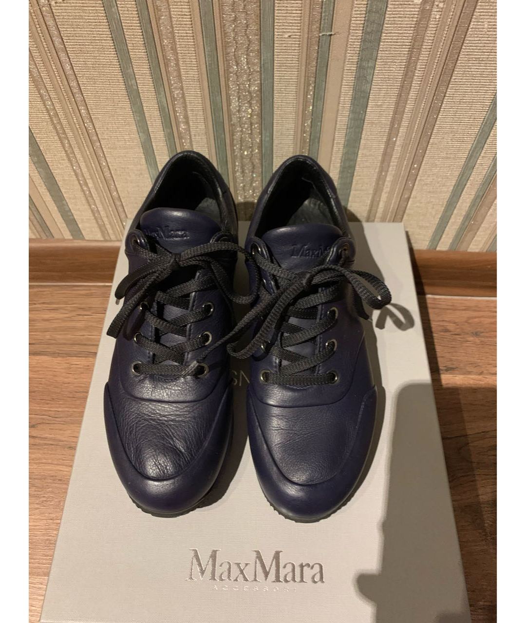 MAX MARA Темно-синие кожаные кроссовки, фото 3