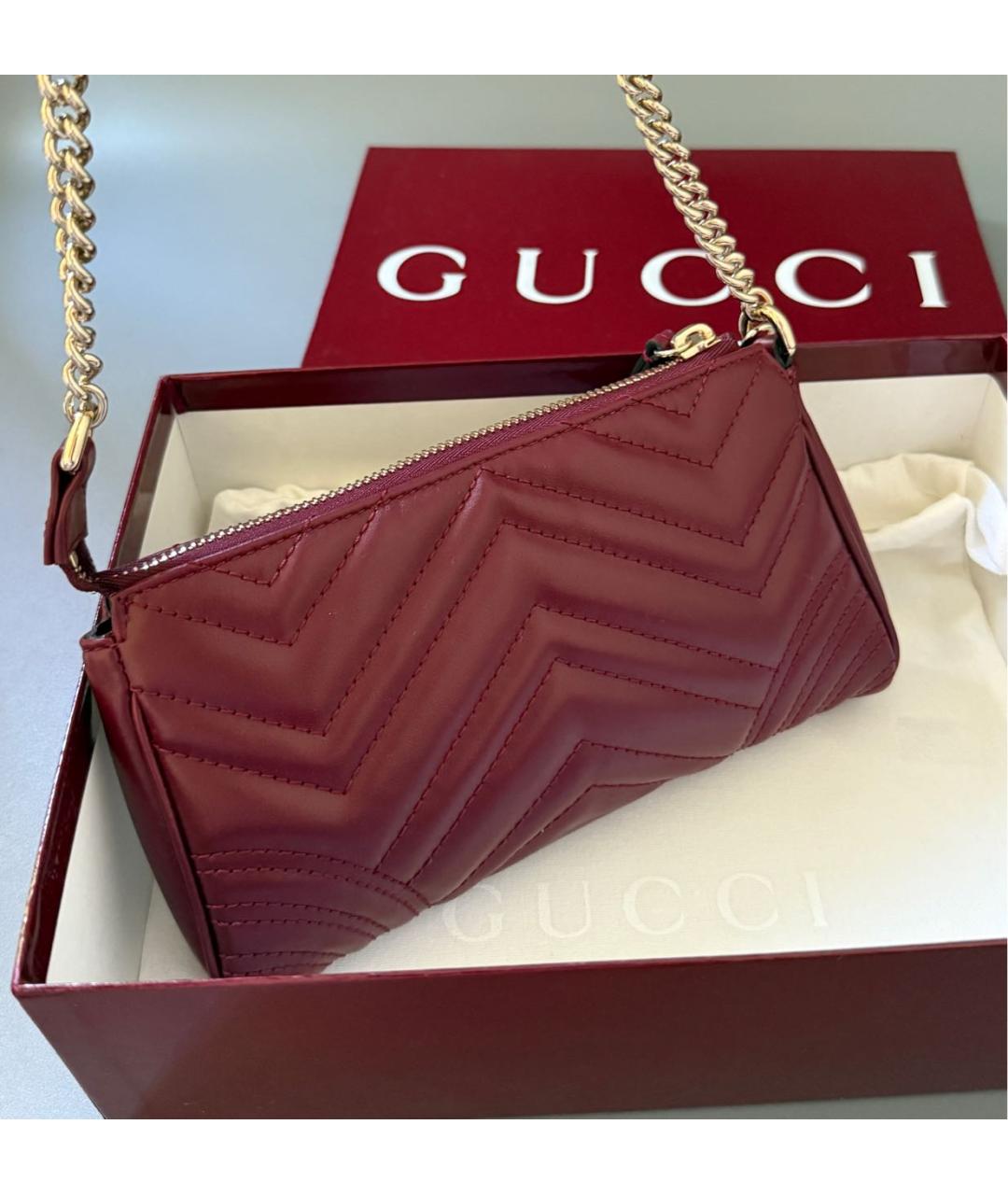 GUCCI Бордовая кожаная сумка с короткими ручками, фото 3
