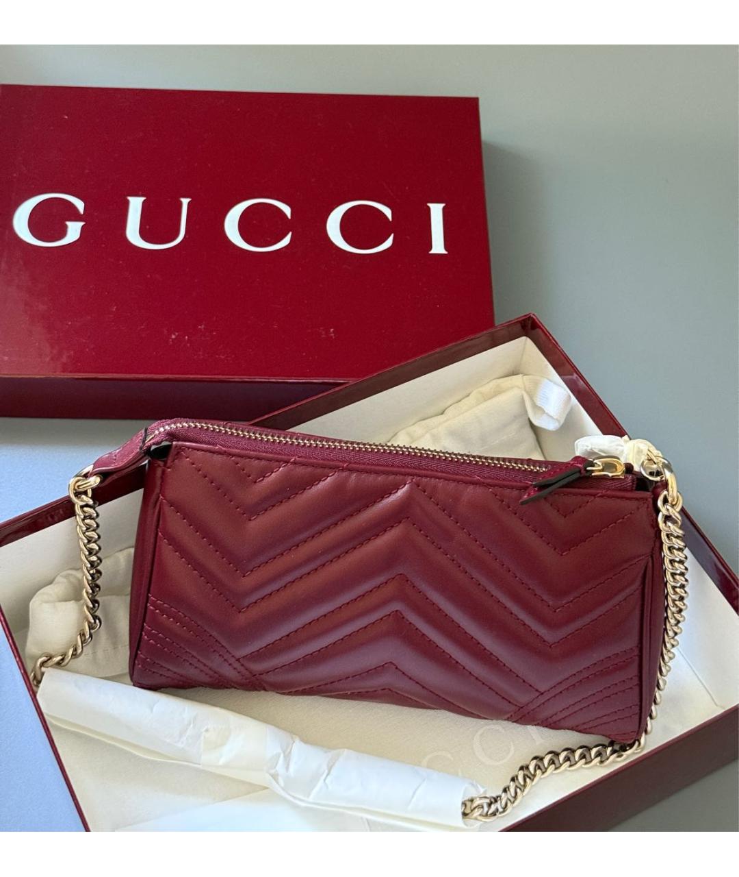GUCCI Бордовая кожаная сумка с короткими ручками, фото 2