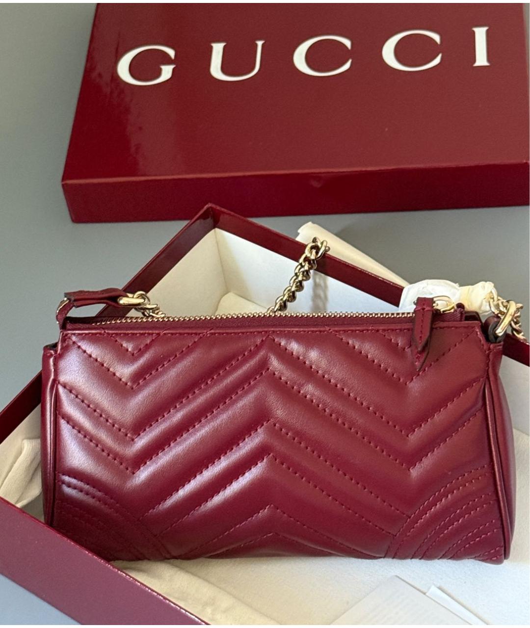 GUCCI Бордовая кожаная сумка с короткими ручками, фото 7