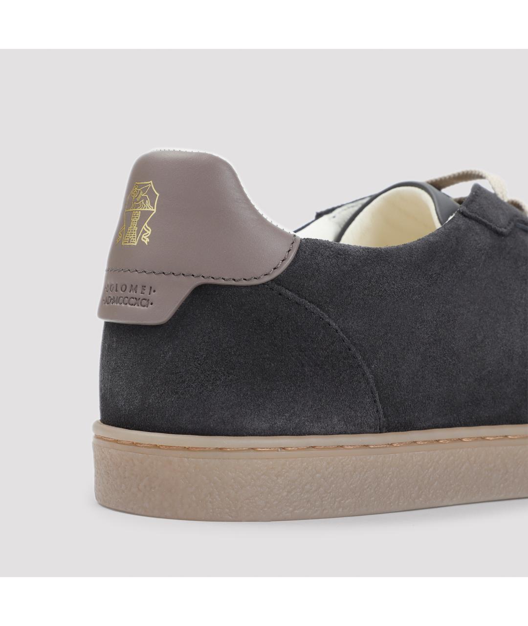 BRUNELLO CUCINELLI Антрацитовые замшевые низкие кроссовки / кеды, фото 5