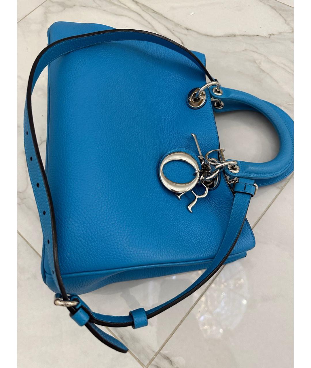 CHRISTIAN DIOR Голубая кожаная сумка с короткими ручками, фото 8