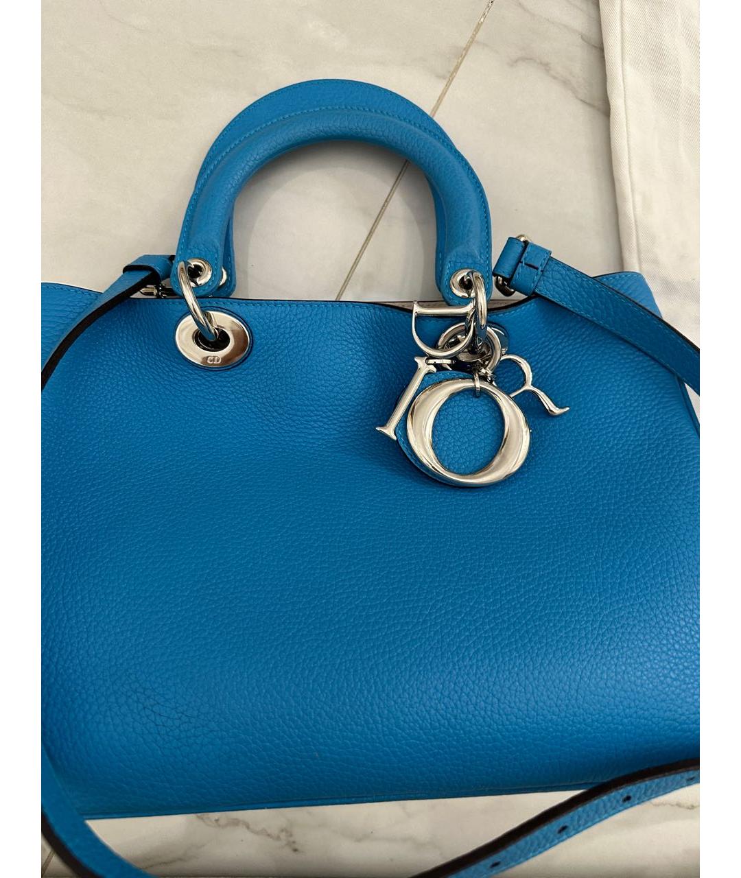 CHRISTIAN DIOR Голубая кожаная сумка с короткими ручками, фото 9