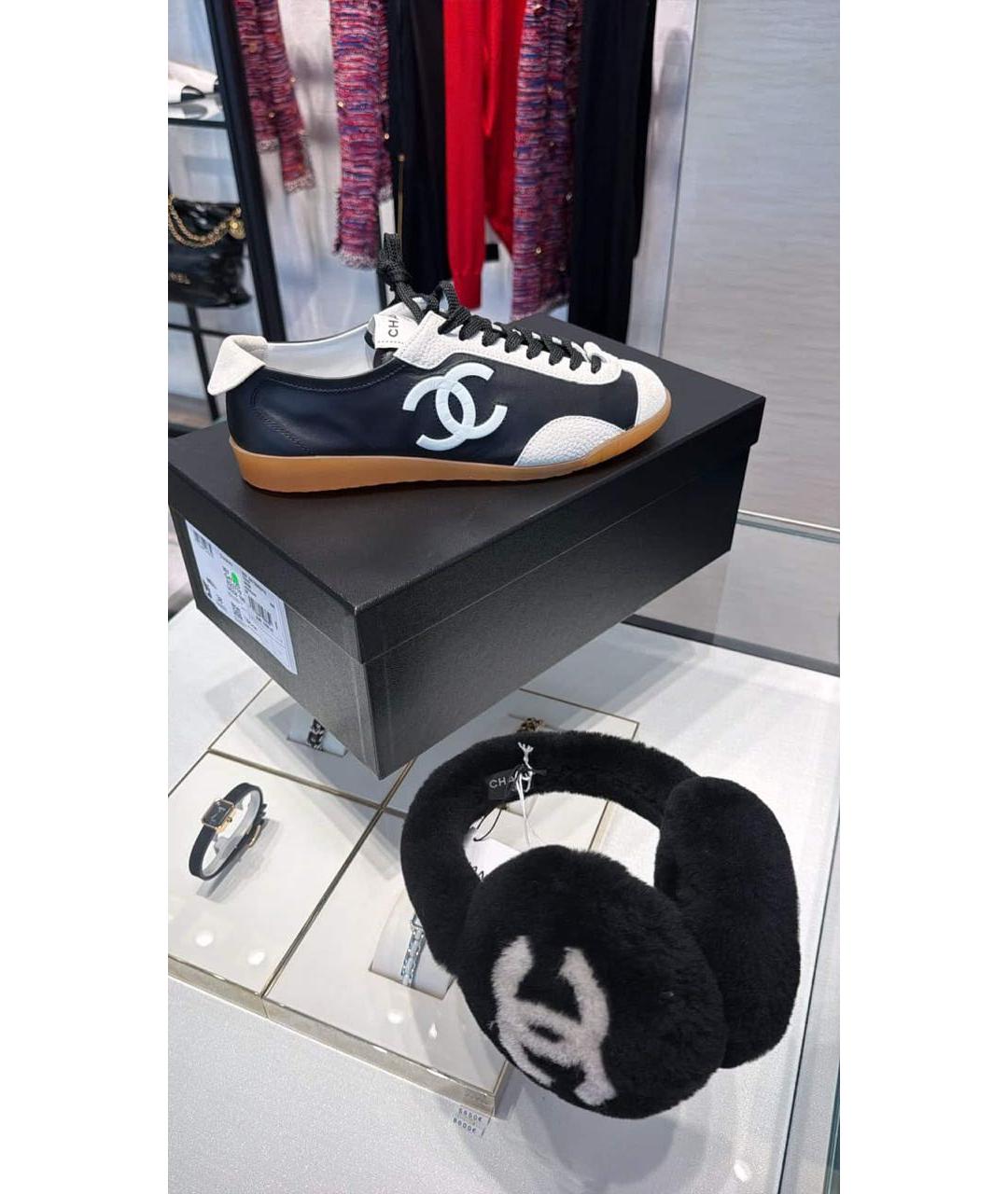 CHANEL Черные кожаные кроссовки, фото 3