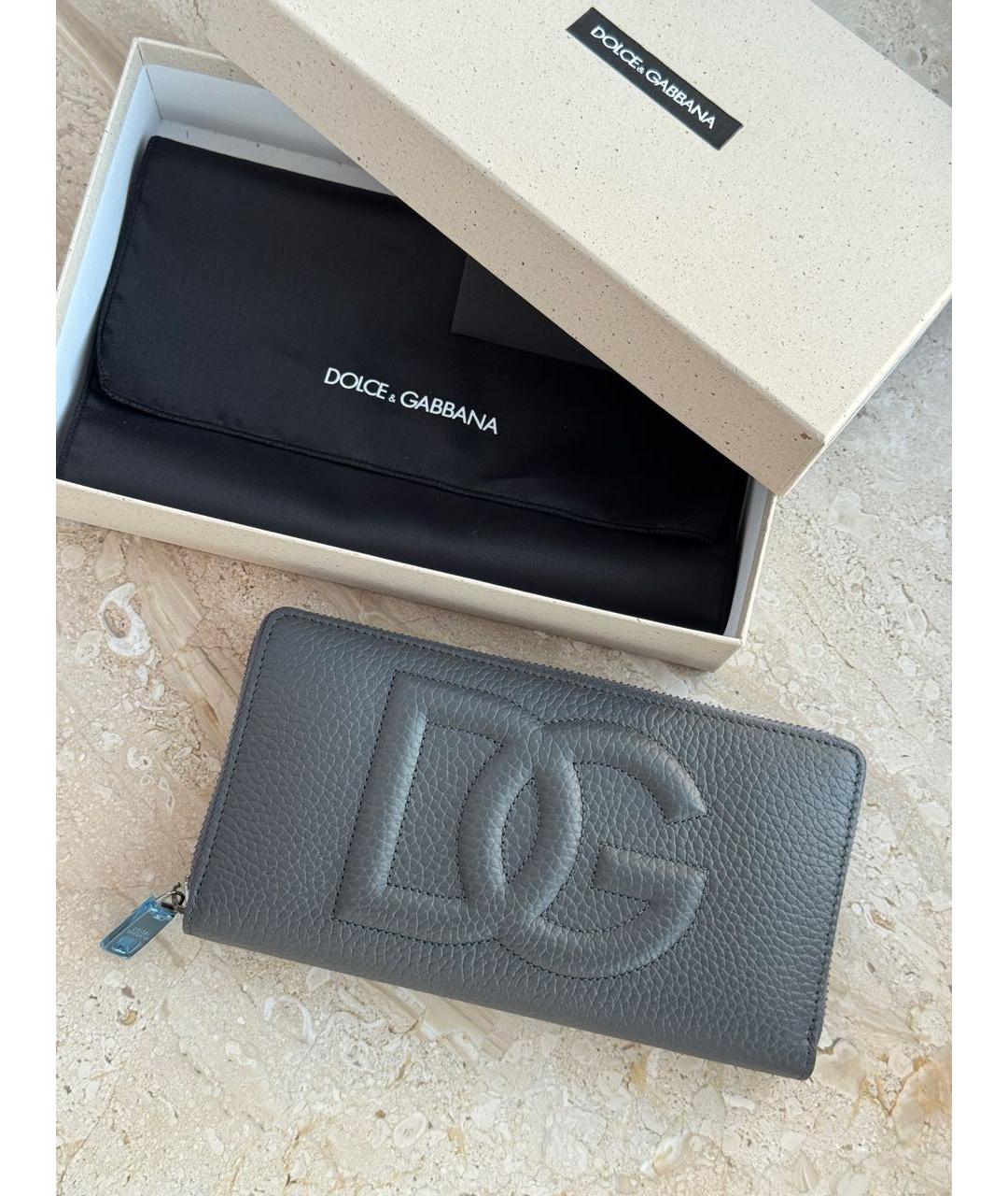 DOLCE&GABBANA Серый кожаный кошелек, фото 2