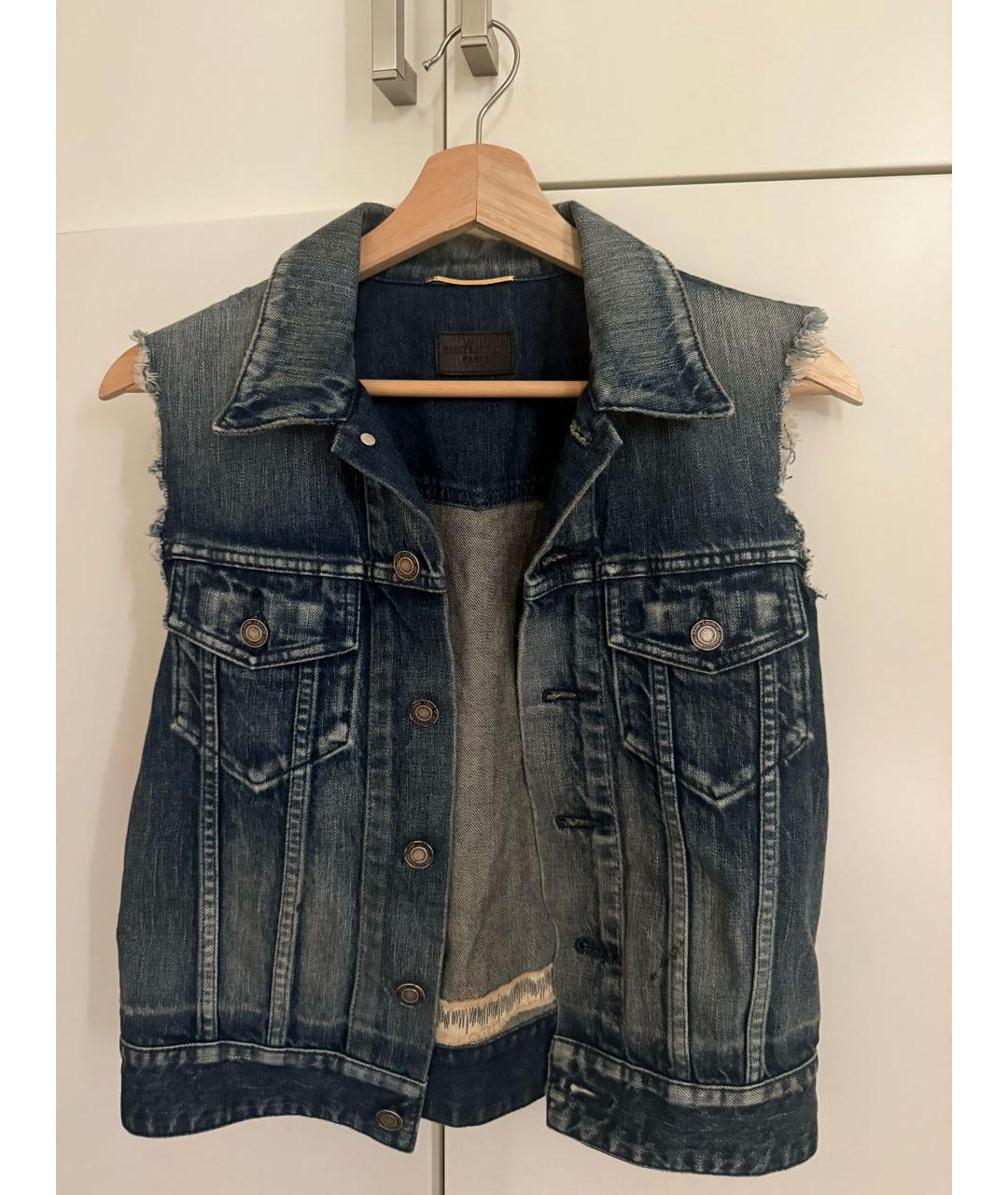 SAINT LAURENT Синий деним жилет, фото 4