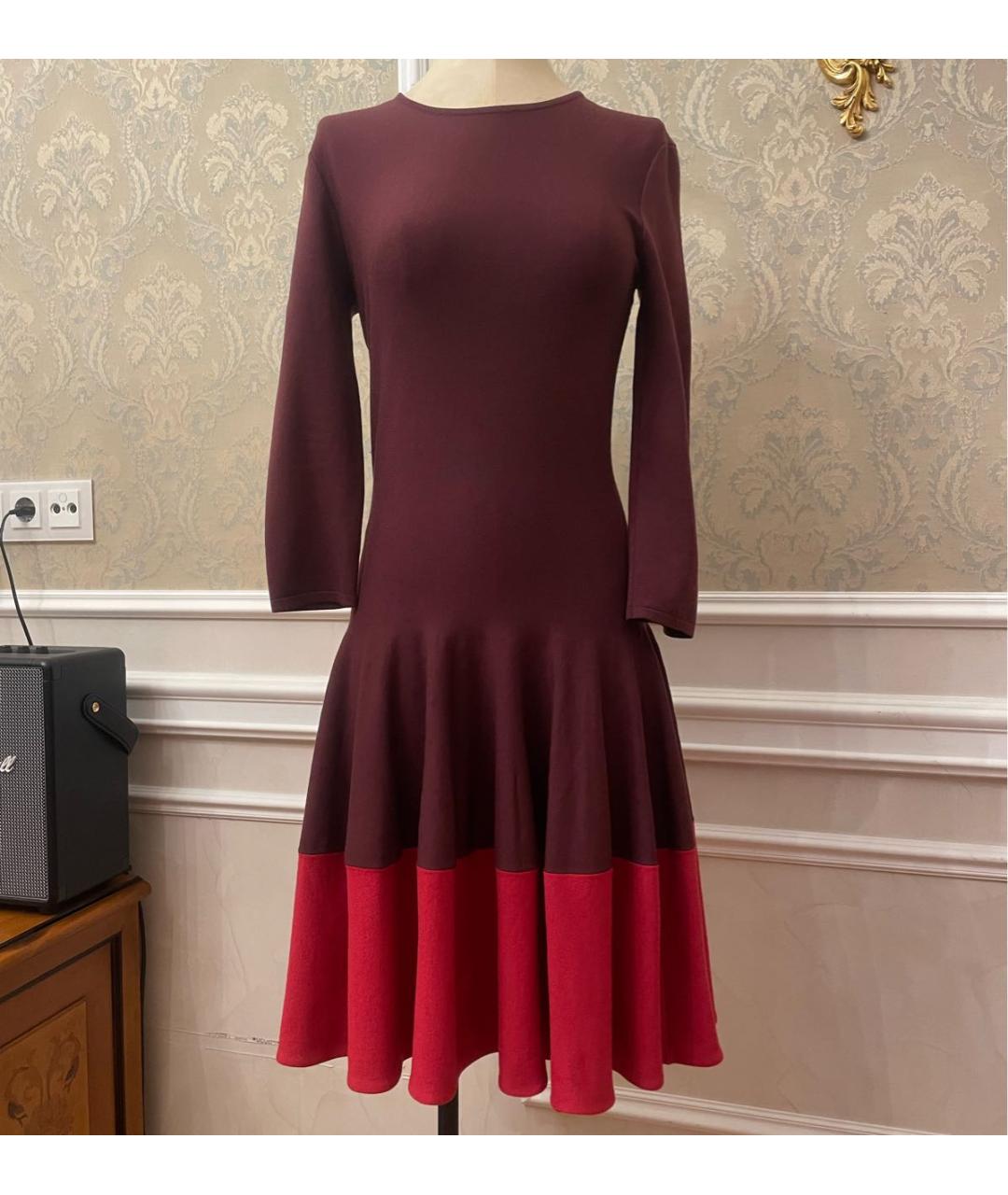 ALEXANDER MCQUEEN Бордовое шерстяное коктейльное платье, фото 7