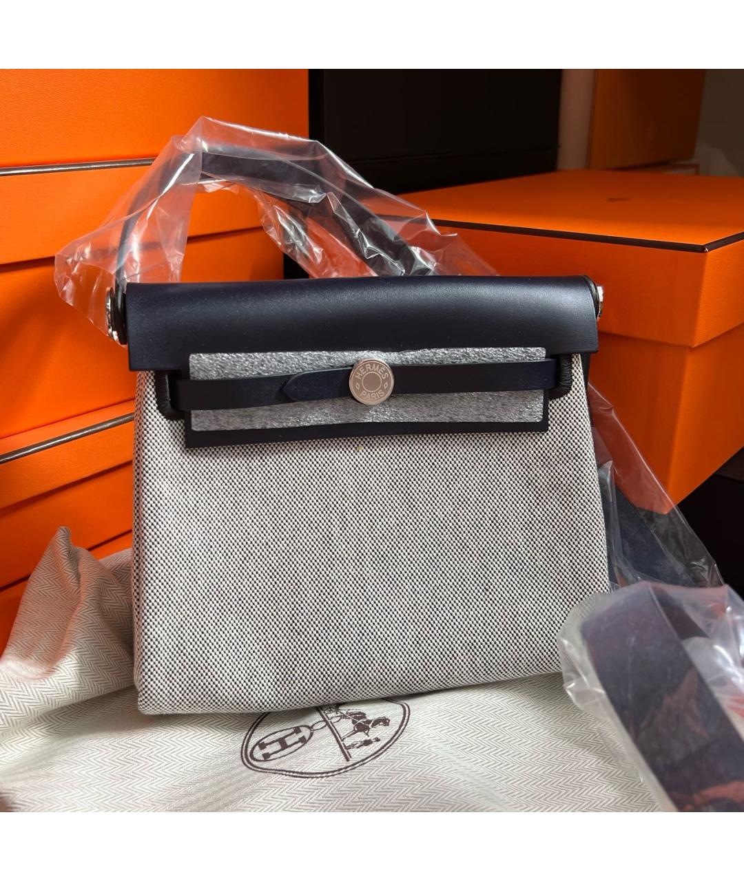 HERMES Синяя твидовая сумка тоут, фото 3