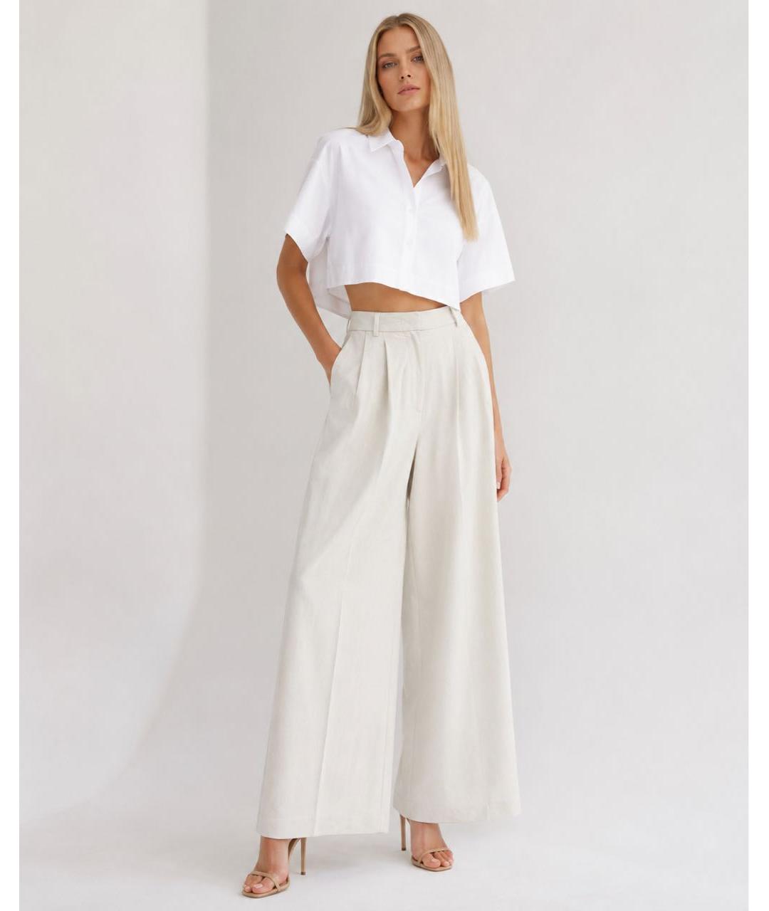 WEEKEND MAX MARA Бежевые льняные брюки широкие, фото 2