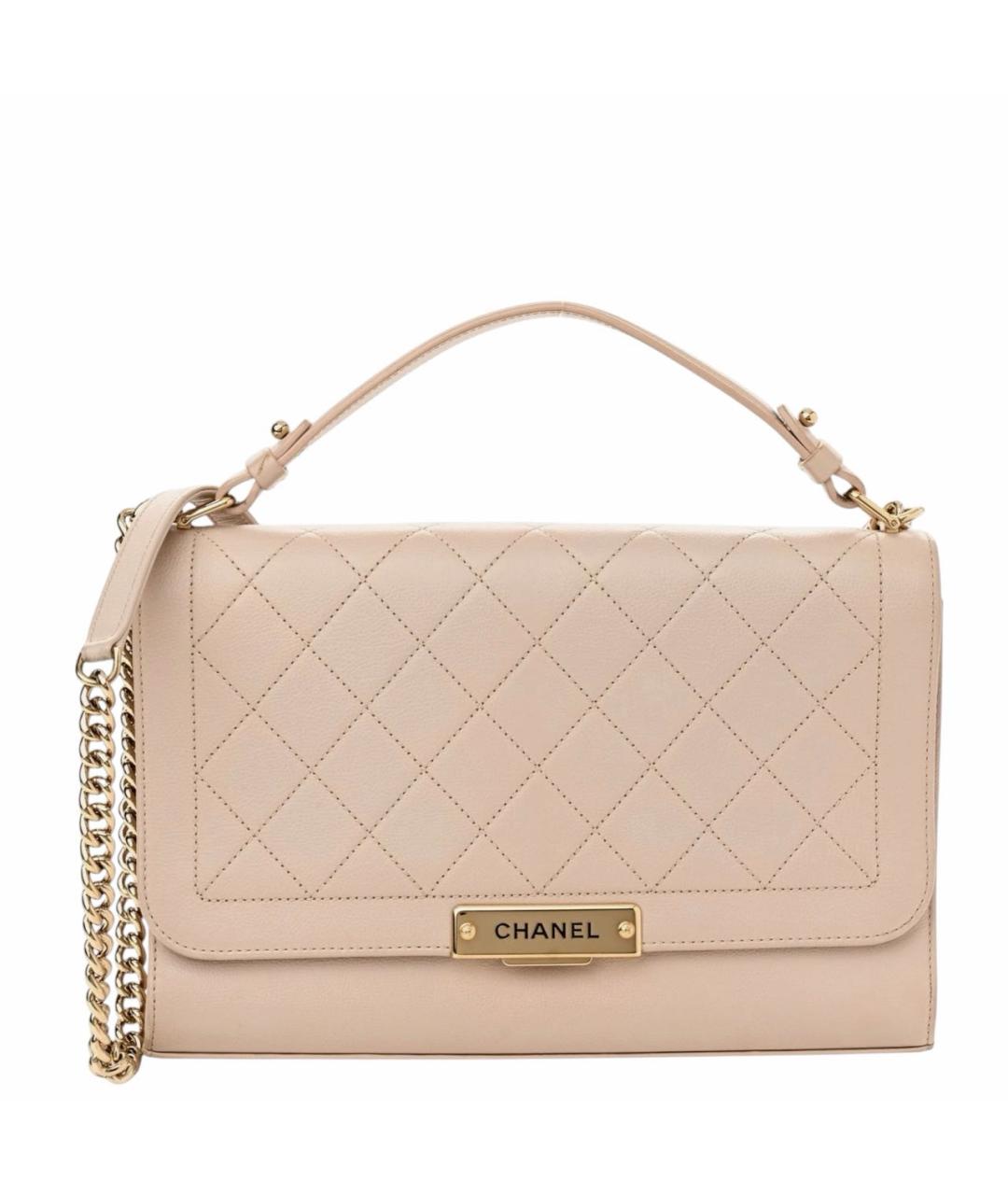 CHANEL Бежевая кожаная сумка через плечо, фото 9
