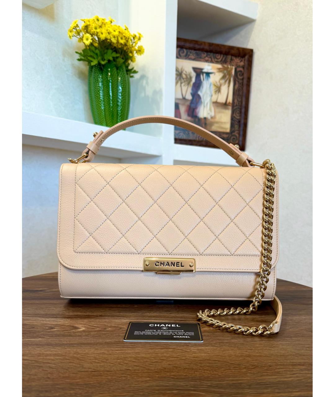 CHANEL Бежевая кожаная сумка через плечо, фото 2