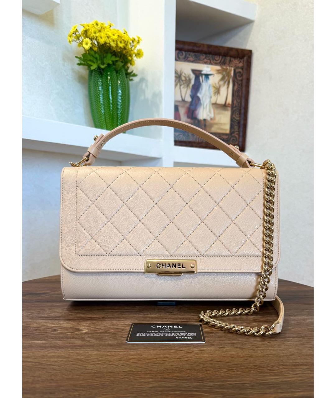 CHANEL Бежевая кожаная сумка через плечо, фото 2