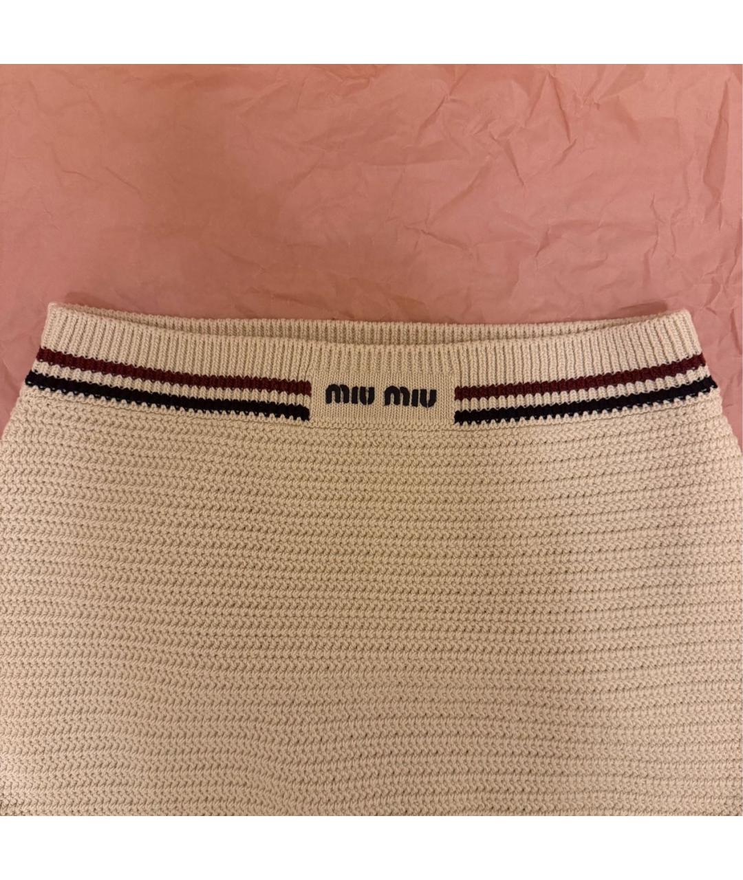 MIU MIU Бежевая хлопковая юбка мини, фото 3